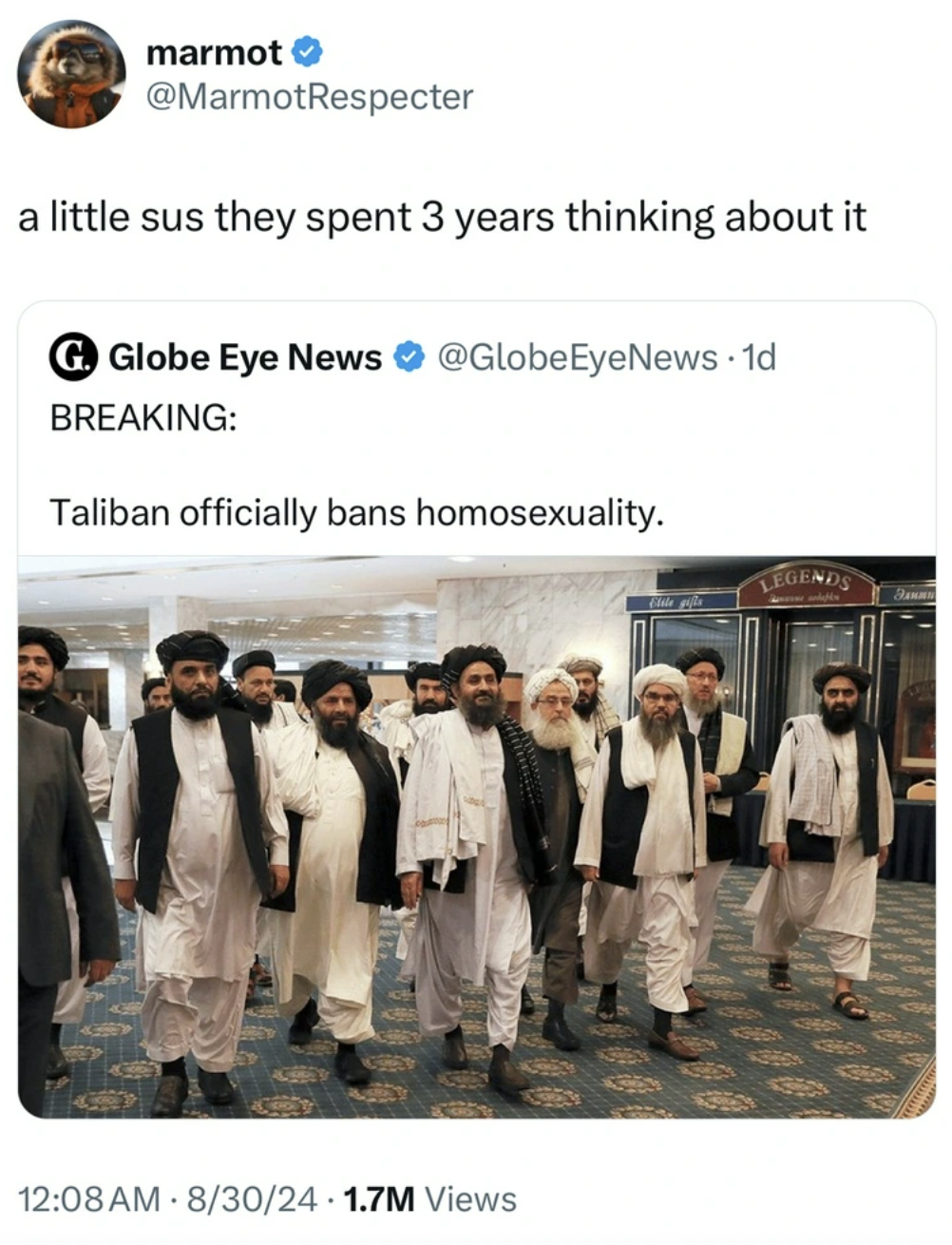 us government mistakenly transferred $239 million - marmot a little sus they spent 3 years thinking about it Globe Eye News EyeNews.1d Breaking Taliban officially bans homosexuality. 83024 1.7M Views Legends